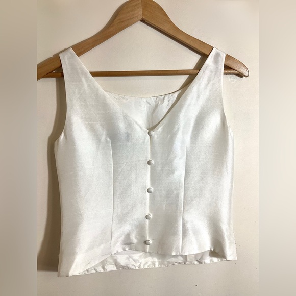 Vtg Anne Taylor Satin Silk Beaded Top 6P Ivory Bridal Wedding Separates Sparkle - Picture 6 of 14